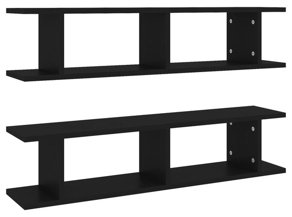 2 db fekete forgácslap fali polc 90 x 18 x 20 cm