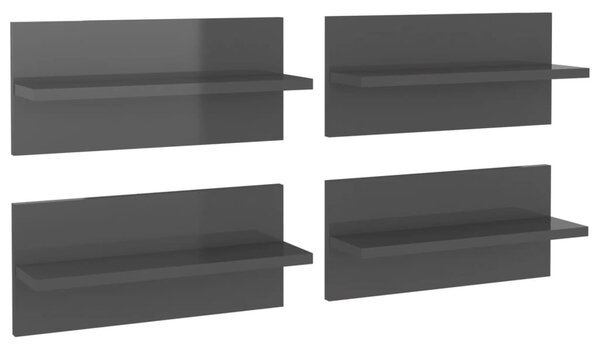 4 db magasfényű szürke fali polc 40 x 11,5 x 18 cm