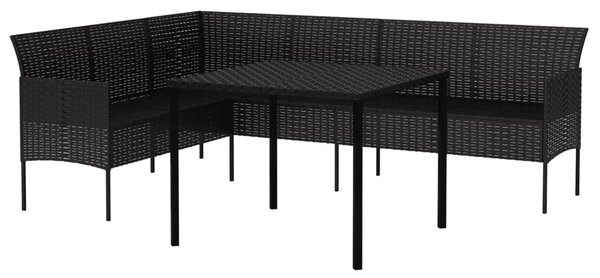 2 részes fekete polyrattan kerti étkezőgarnitúra párnával