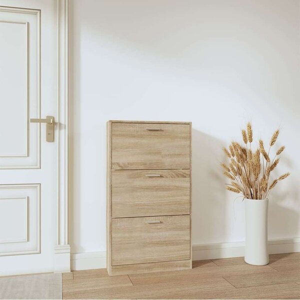 VidaXL Cipőtartó Szekrény - Tölgyfa - 3 Fiók - 59x17x108 cm