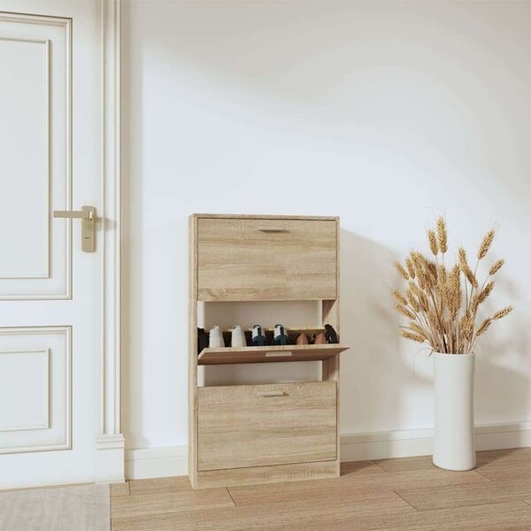 VidaXL Cipőtartó Szekrény - Tölgyfa - 3 Fiók - 59x17x108 cm