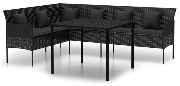 2 részes fekete polyrattan kerti étkezőgarnitúra párnával