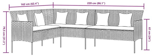 2 részes fekete polyrattan kerti étkezőgarnitúra párnával