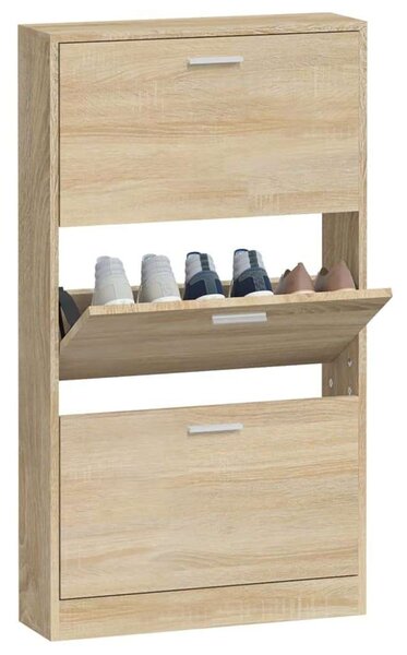 VidaXL Cipőtartó Szekrény - Tölgyfa - 3 Fiók - 59x17x108 cm