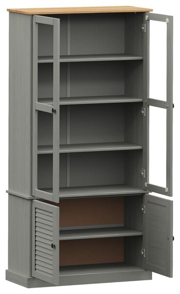 VIGO szürke üvegvitrines tömör fenyőfa szekrény 85x35x170 cm