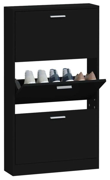 Fekete Cipőtartó Szekrény - 3 Fiókos - 59x17x108 cm