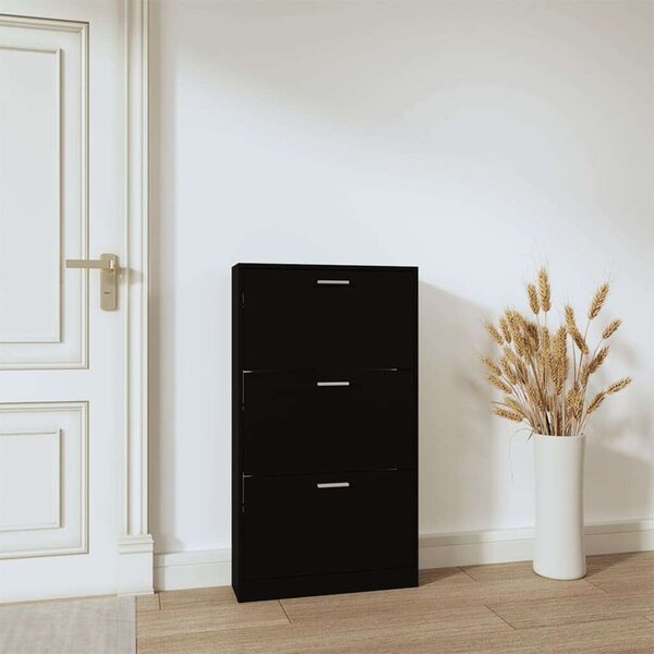 Fekete Cipőtartó Szekrény - 3 Fiókos - 59x17x108 cm