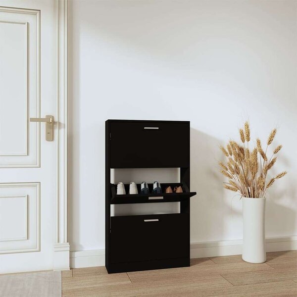 Fekete Cipőtartó Szekrény - 3 Fiókos - 59x17x108 cm