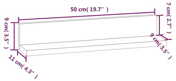 2 db tömör fenyőfa falipolc 50 x 11 x 9 cm
