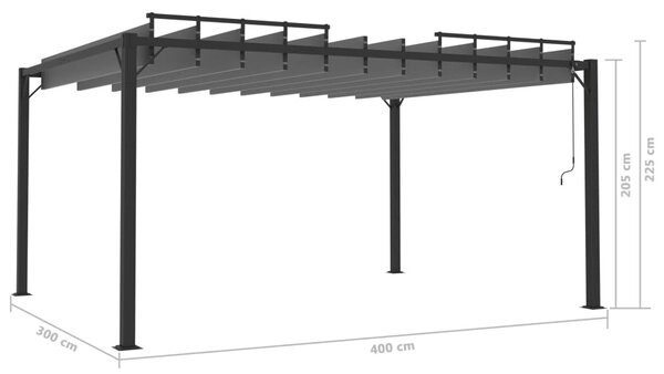 Szürke szövet és alumínium pavilon lamellás tetővel 3 x 4 m