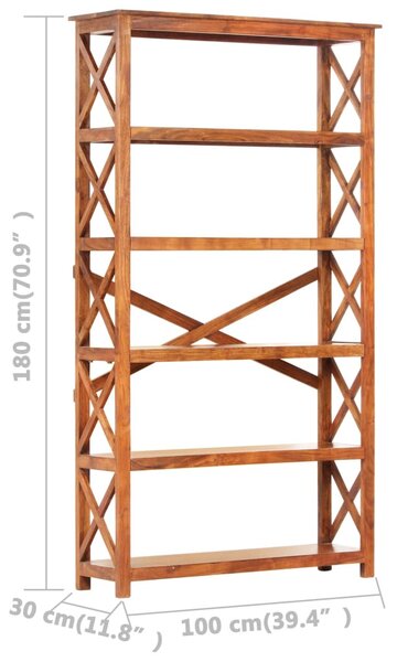 Tömör akácfa könyvszekrény mézszínű felülettel 100x30x180 cm