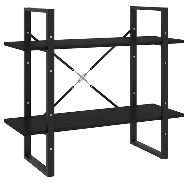 Kétszintes fekete tömör fenyőfa könyvszekrény 80 x 30 x 70 cm