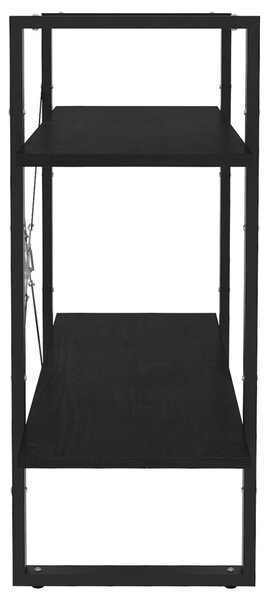 Kétszintes fekete tömör fenyőfa könyvszekrény 80 x 30 x 70 cm