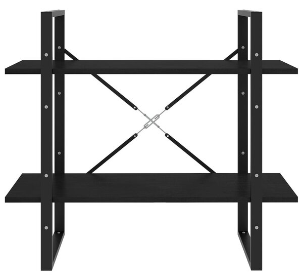 Kétszintes fekete tömör fenyőfa könyvszekrény 80 x 30 x 70 cm