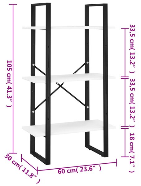 Fehér forgácslap tárolópolc 60 x 30 x 105 cm