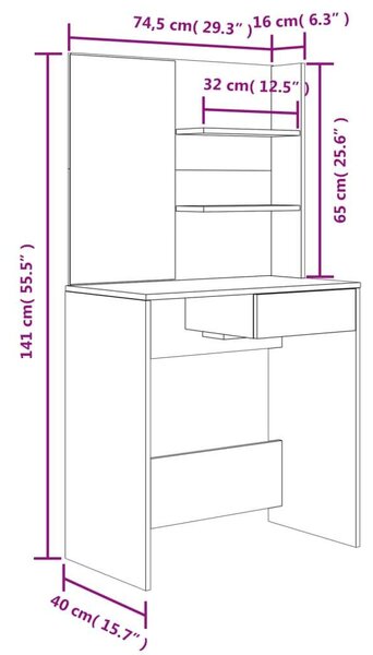 VidaXL Fekete Sminkasztal Szett - 74,5x40x141 cm