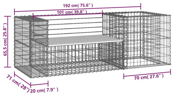 Tömör impregnált fenyőfa kerti pad gabion kosárral