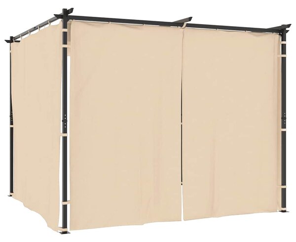 Krémszínű acél pavilon függönyökkel 3 x 3 m