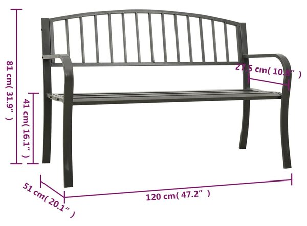 Szürke acél kerti pad 120 cm