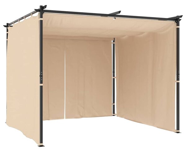 Krémszínű acél pavilon függönyökkel 3 x 3 m