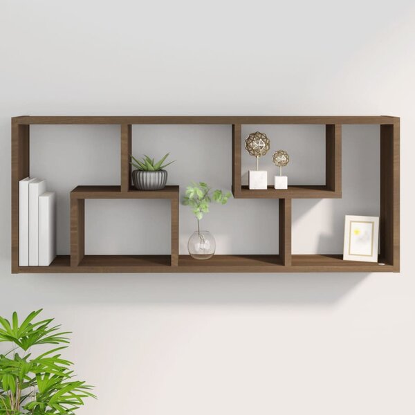 Barna tölgyszínű szerelt fa fali polc 36 x 16 x 90 cm
