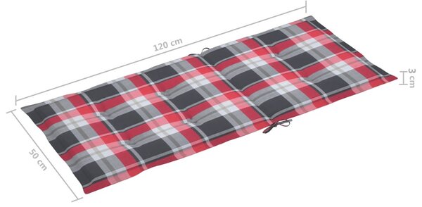 4 db tömör tíkfa kerti szék piros kockás párnákkal