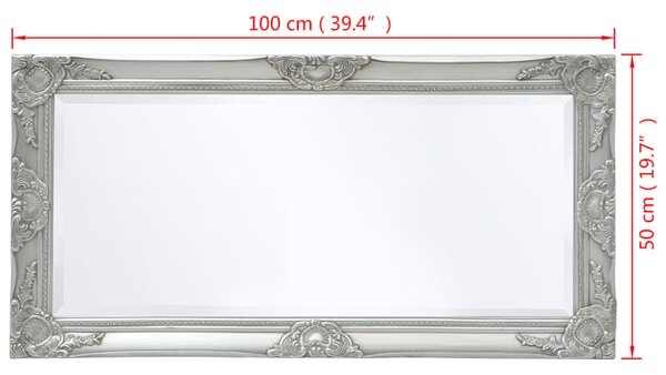 Ezüstszínű barokk stílusú fali tükör 100 x 50 cm