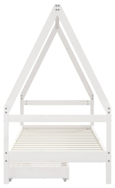 Fehér tömör fenyőfa gyerekágykeret fiókokkal 80 x 200 cm