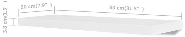 4 db fehér fali polc 80 cm