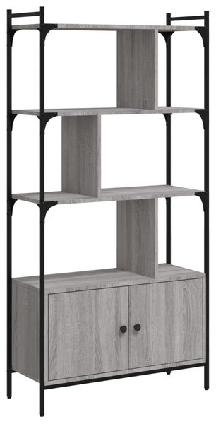 Szürke sonoma szerelt fa könyvespolc ajtókkal 76,5x30x154,5 cm
