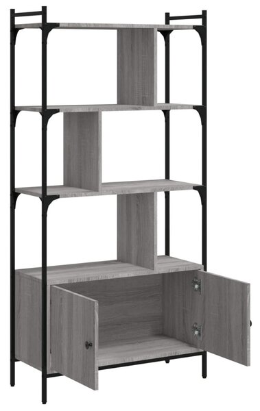 Szürke sonoma szerelt fa könyvespolc ajtókkal 76,5x30x154,5 cm