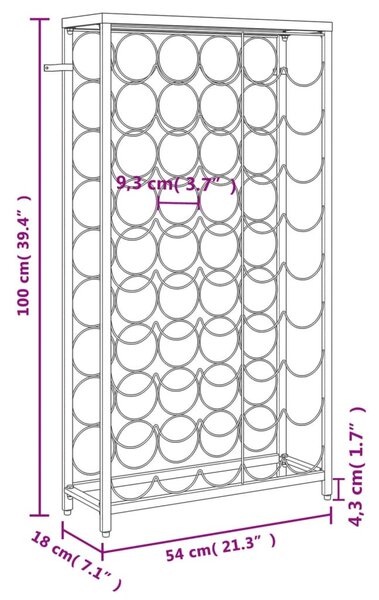 Fekete kovácsoltvas bortartó 45 palackhoz 54 x 18 x 100 cm