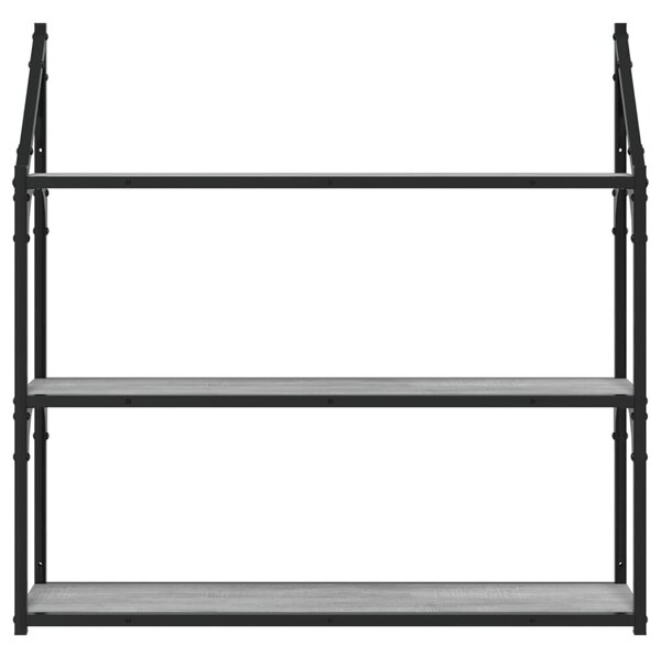 3 szintes szürke sonoma színű szerelt fa fali polc 80x21x78,5cm