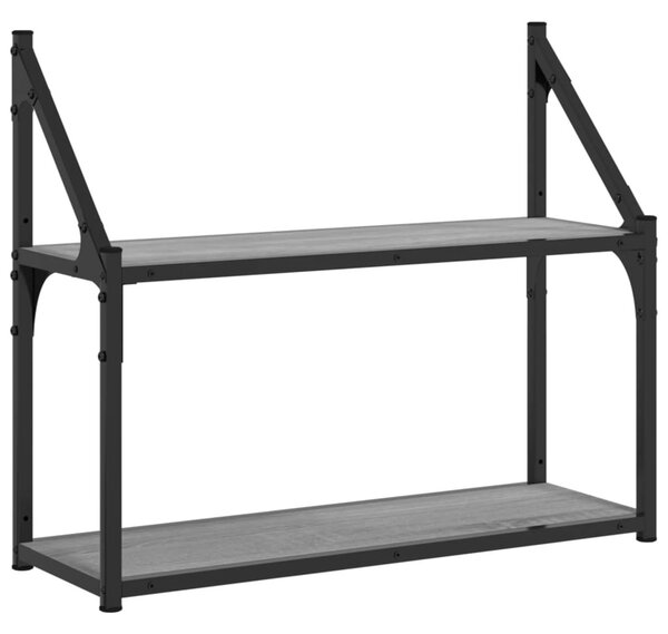 2 szintes szürke sonoma színű szerelt fa fali polc 60x21x51 cm