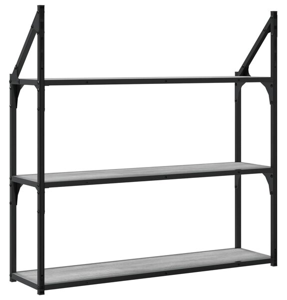 3 szintes szürke sonoma színű szerelt fa fali polc 80x21x78,5cm