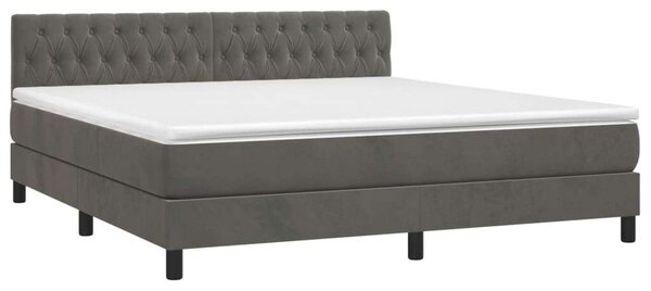 Sötétszürke bársony rugós és led-es ágy matraccal 180x200 cm