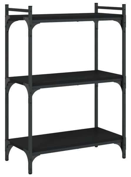 3 szintes fekete szerelt fa könyvespolc 60x30x86 cm