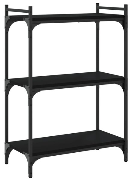 3 szintes fekete szerelt fa könyvespolc 60x30x86 cm