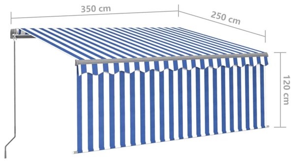 Kék és fehér kézzel kihúzható napellenző redőnnyel 3,5 x 2,5 m