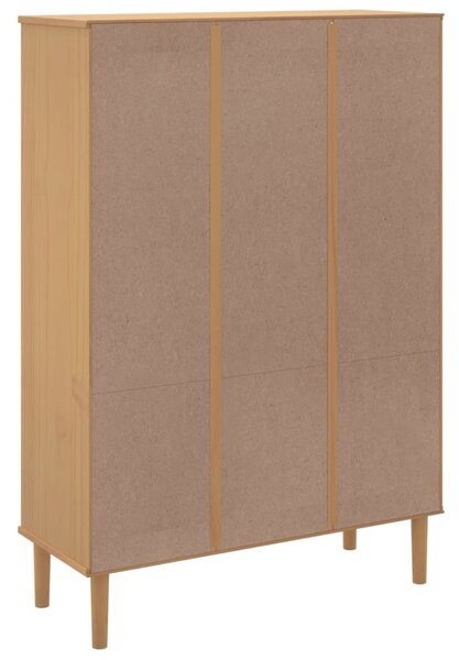 SENJA barna rattanhatású tömör fenyő könyvszekrény 90x35x130 cm