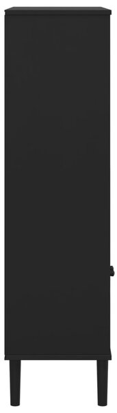 SENJA fekete rattanhatású tömör fenyő könyvszekrény 90x35x130cm