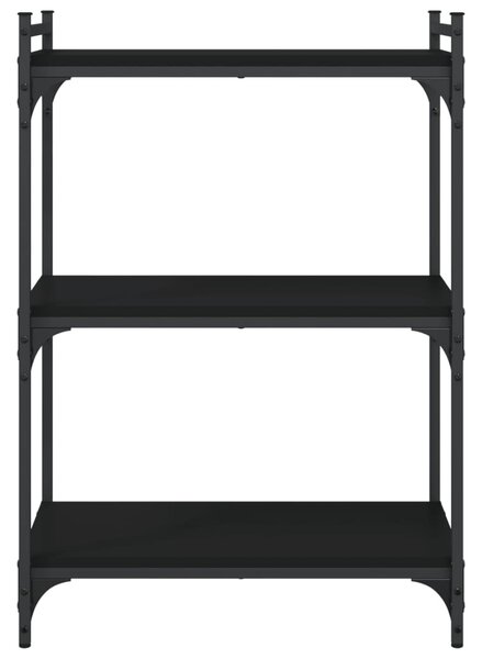 3 szintes fekete szerelt fa könyvespolc 60x30x86 cm