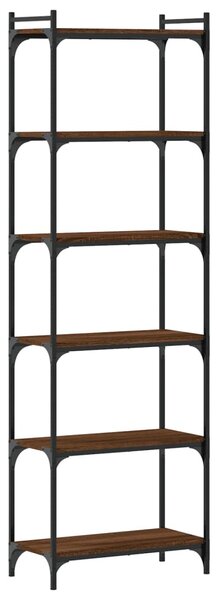 6 szintes barna tölgy színű szerelt fa könyvespolc 60x30x188 cm