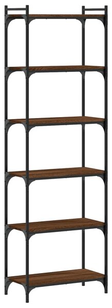 6 szintes barna tölgy színű szerelt fa könyvespolc 60x30x188 cm