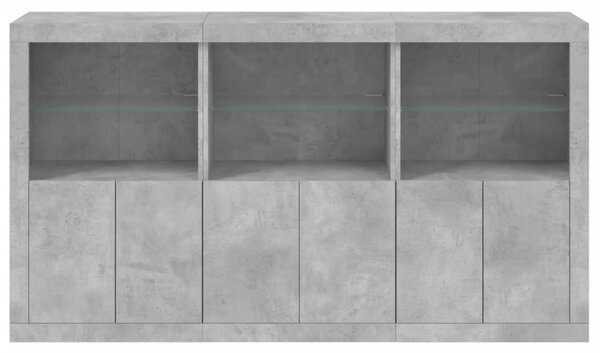 Betonszürke tálalószekrény LED-világítással 181,5 x 37 x 100 cm