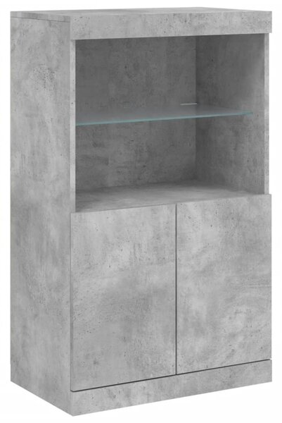 Betonszürke tálalószekrény LED-világítással 181,5 x 37 x 100 cm