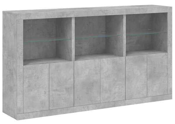 Betonszürke tálalószekrény LED-világítással 181,5 x 37 x 100 cm