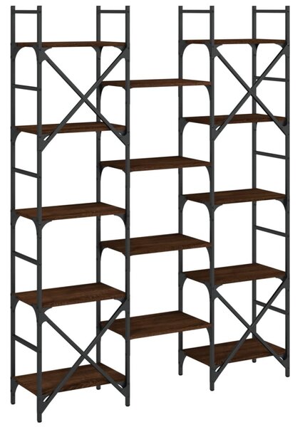 Barna tölgyszínű szerelt fa könyvespolc 127,5x28,5x172,5 cm