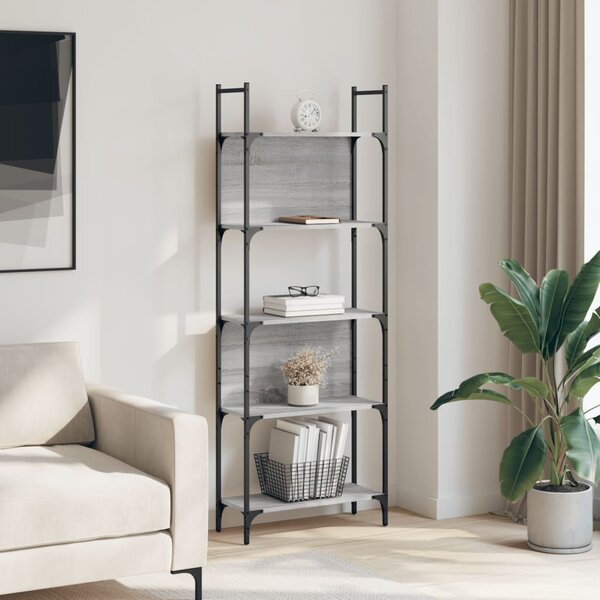 5 szintes szürke sonoma szerelt fa könyvespolc 60,5x24x166,5 cm