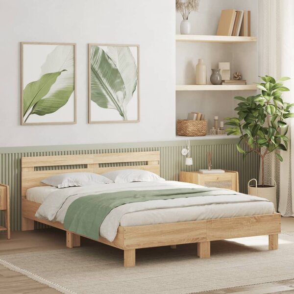 VidaXL sonoma tölgy színű ágykeret fejtámlával és LED-del 150x200 cm